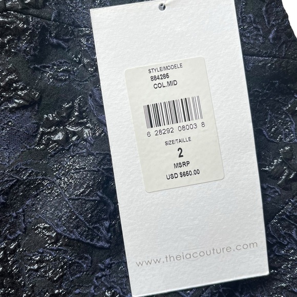 Theia Ruffle-Sleeve Cloqué Cocktail Dress Women's 2 Party Floral Sheath Boatneck - Picture 10 of 12